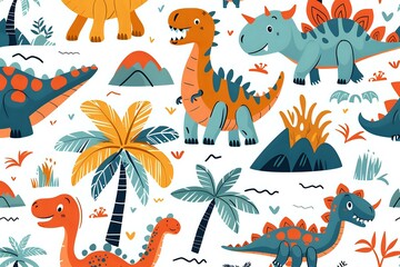 Dinosaur World: Cute Dinos, Palm Trees, and Volcano Fun