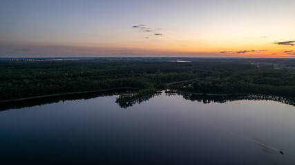 drone aerial view over Strzeszynek lake in summer 