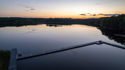 drone aerial view over Strzeszynek lake in summer 
