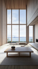Fototapeta premium Luxury property interiors with wall panels and minimal furniture. Residential Real Estate minimalist composition.