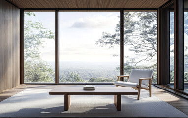 Fototapeta premium Luxury property interiors with wall panels and minimal furniture. Residential Real Estate minimalist composition.