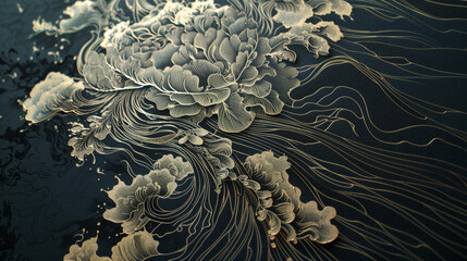 elegant floral patterns with gold and silver accents on a dark background creating a luxurious and intricate design