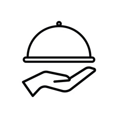 Waiter hand holding serving plate icon outline for restaurant concept idea