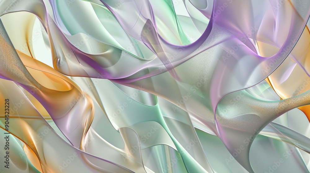 Poster pastel waves and gradient curves form a colorful artistic composition in abstract fluid art piece