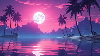 Seaside Palm Tree Fuchsia Fantasy Landscape