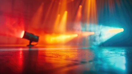 Projector emits glowing data, showcasing presentations copy space, corporate events, ethereal, silhouette, conference hall