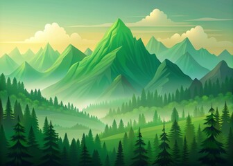 Fototapeta premium Serene green mountain landscape: majestic mountainous terrain - abstract nature vector illustration