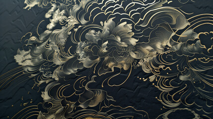 elegant floral patterns with gold and silver accents on a dark background creating a luxurious and intricate design