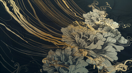 elegant floral patterns with gold and silver accents on a dark background creating a luxurious and intricate design