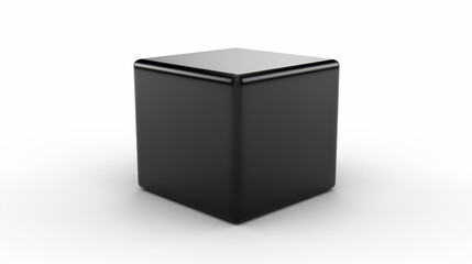 Sleek black cube stands out on a clean white backdrop, showcasing modern design in 3D rendering for minimalistic aesthetics.