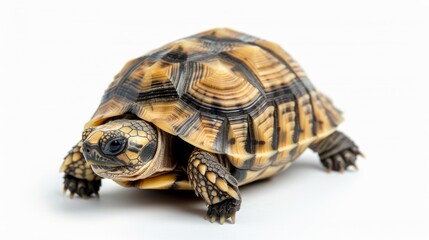 Obraz premium Adorable baby turtle rendered in a realistic style, showcasing its unique features and charm against a white backdrop.