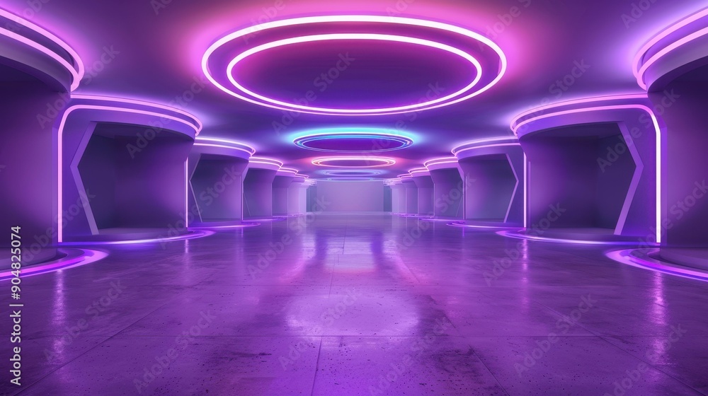 Poster a sleek dark structure shines with neon lights, featuring a stunning 3degree panoramic view in a 3d 