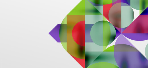 Obraz premium Circles and shadows. Colorful round elements with triangles, semi circles and other shapes. Vector Illustration For Wallpaper, Banner, Background, Card, Book Illustration, landing page