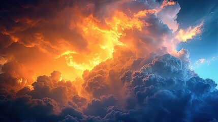 Naklejka premium The sky is filled with clouds that are orange and blue