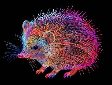 recommend clip art: A vibrant, colorful illustration of a hedgehog showcasing artistic lines and a unique design against a black background.