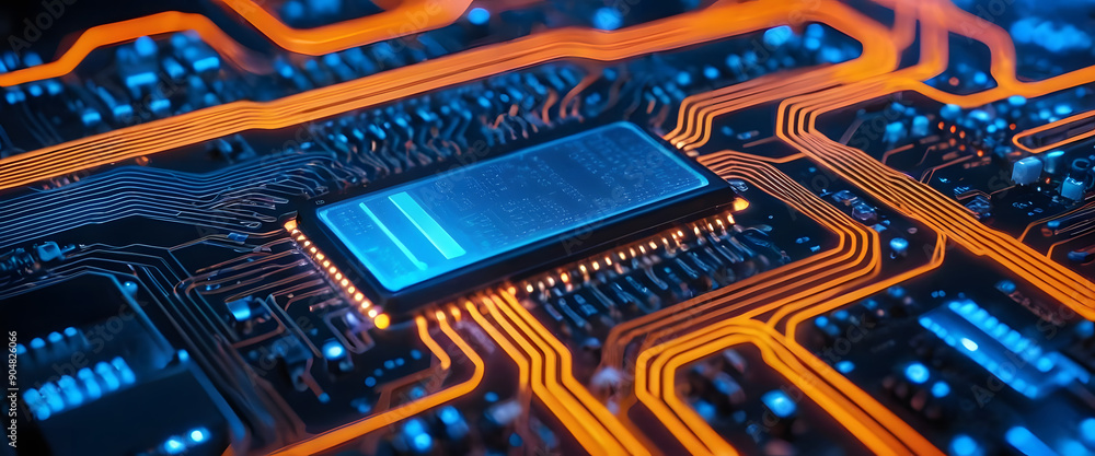 Aufkleber a close-up of a computer circuit board featuring various electronic components and chips