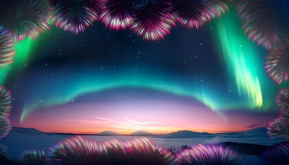 frame with vibrant, undulating auroras swirling around a central, empty space