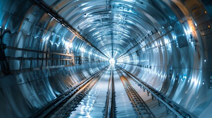 Imagine a Futuristic Subway Tunnel, complete with Gleaming Tracks and Bright, Luminous Lights
