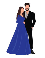 Couple illustration for save the date, wedding engagement, reception and anniversary invitation cards