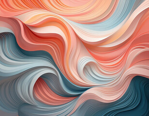 Obraz premium An artistic abstract background featuring wavy patterns in soft pastel colors including pink, orange, blue. colors