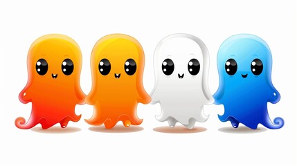 Four cute little octopi with different colors. They are all smiling and seem to be happy
