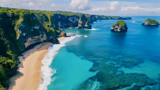 Beautiful beach with Paradise island