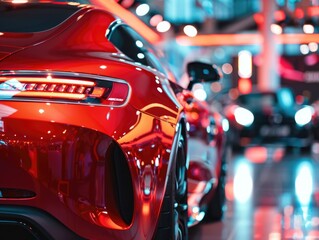 Fototapeta premium Red car in showroom