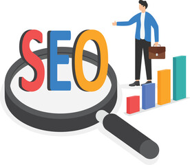 word seo and chart with arrow,

