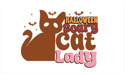 Halloween Scary Cat Lady Retro Design
