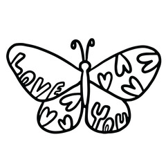 Hand drawn butterfly outline for kid colouring book, animal, zoo, souvenir shop, cute patches, shirt print, brooch, summer, nature, garden, backyard, pet, vet, flowers, tattoo, art, insects, painting