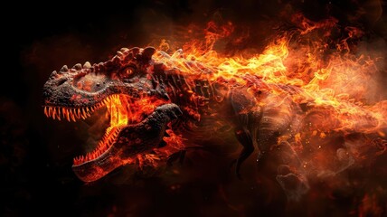 Mass extinction event, meteor strike with intense fireball, dinosaurs fleeing