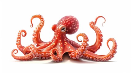 Fototapeta premium Red octopus on white