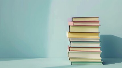 Fototapeta premium Stack of hardcover books on light background, space for text