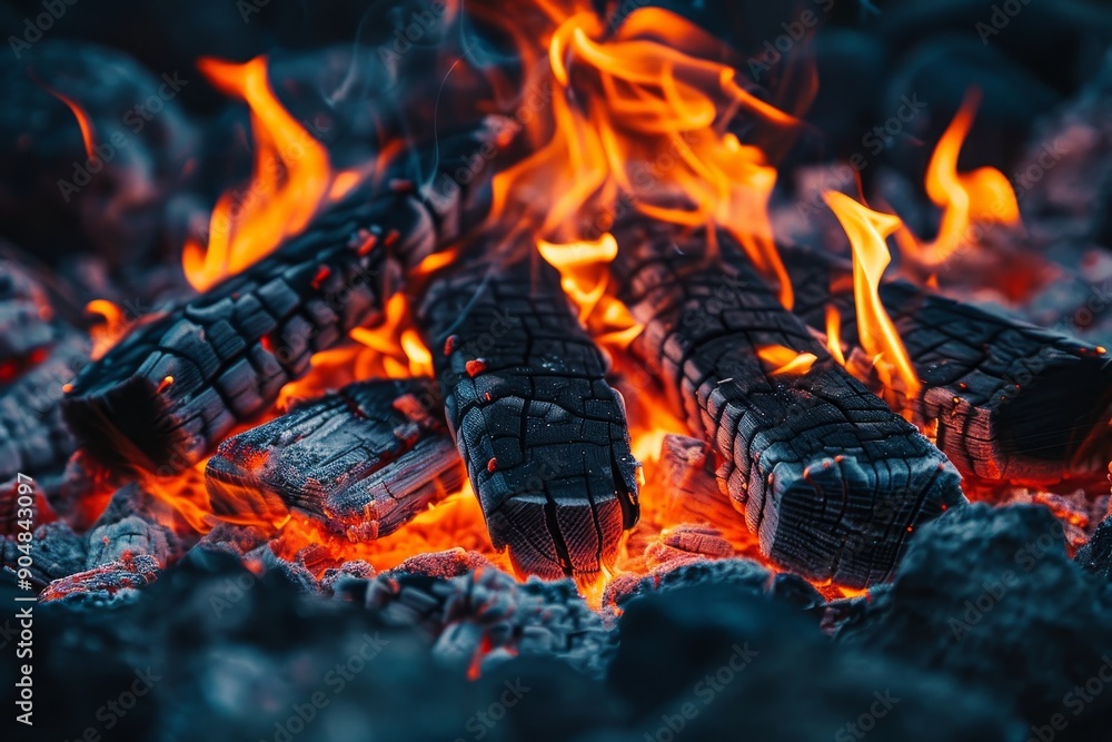 Poster a close-up view of powerful flames flickering in a mesmerizing display, flames flickering in a mesme
