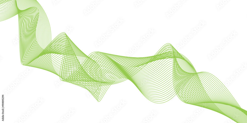 Fototapete abstract wavy green stream element for design on transparent background isolated. green lines vector
