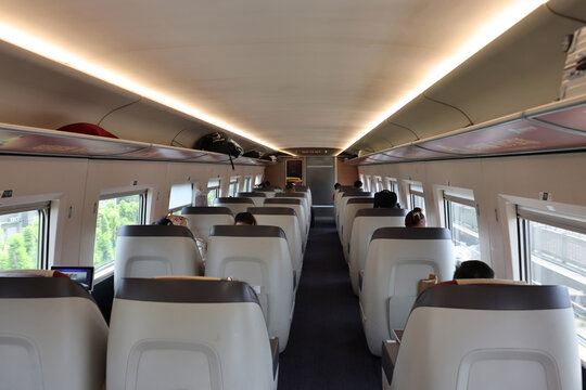 Interior of the business class compartment of a China high speed train