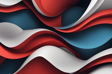 Abstract background with flowing red, white, and blue shapes. Dynamic and modern design for tech, business or creative concepts. generative ai