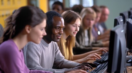 Collaborative Learning in Computer Lab - Students and Teachers Engaged in Group Activity