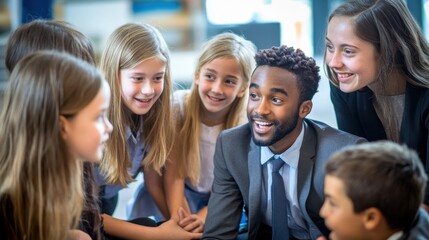 Obraz premium Engaging School Play Collaboration between Students and Teachers in Realistic Setting