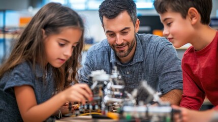 Engaged Students and Teacher Collaborating on Realistic Hands-On Engineering Project