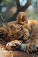 Naklejka premium Lion Cub Sleeping Ground
