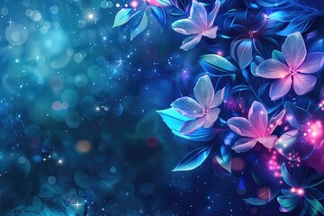 Enchanted Midnight Garden: Vivid Floral and Cosmic Background for Posters or Print Designs