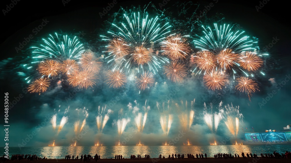 Poster Fireworks Display Over The Sea.