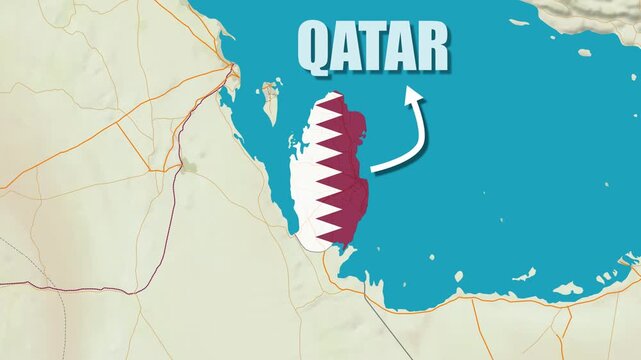 Map of Qatar zooming animation Norway map flag rotating With text Showing 4K Video Full HD