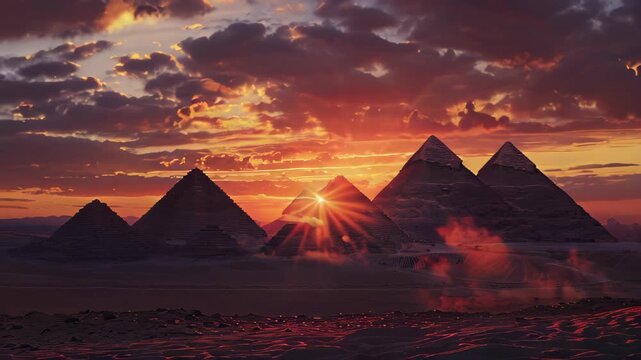 Majestic Sunset Over the Great Pyramids of Giza in Egypt