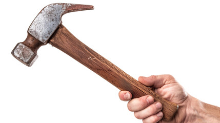 hand holding a hammer isolated on transparent background