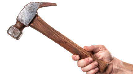 hand holding a hammer isolated on transparent background