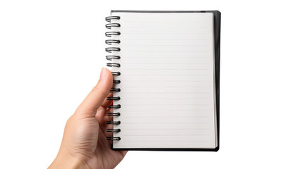 hand holding notebook isolated on transparent background