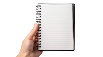 hand holding notebook isolated on transparent background
