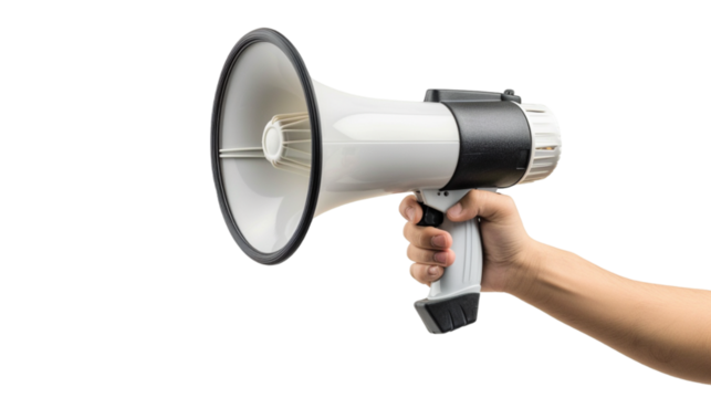 hand holding megaphone isolated on transparent background